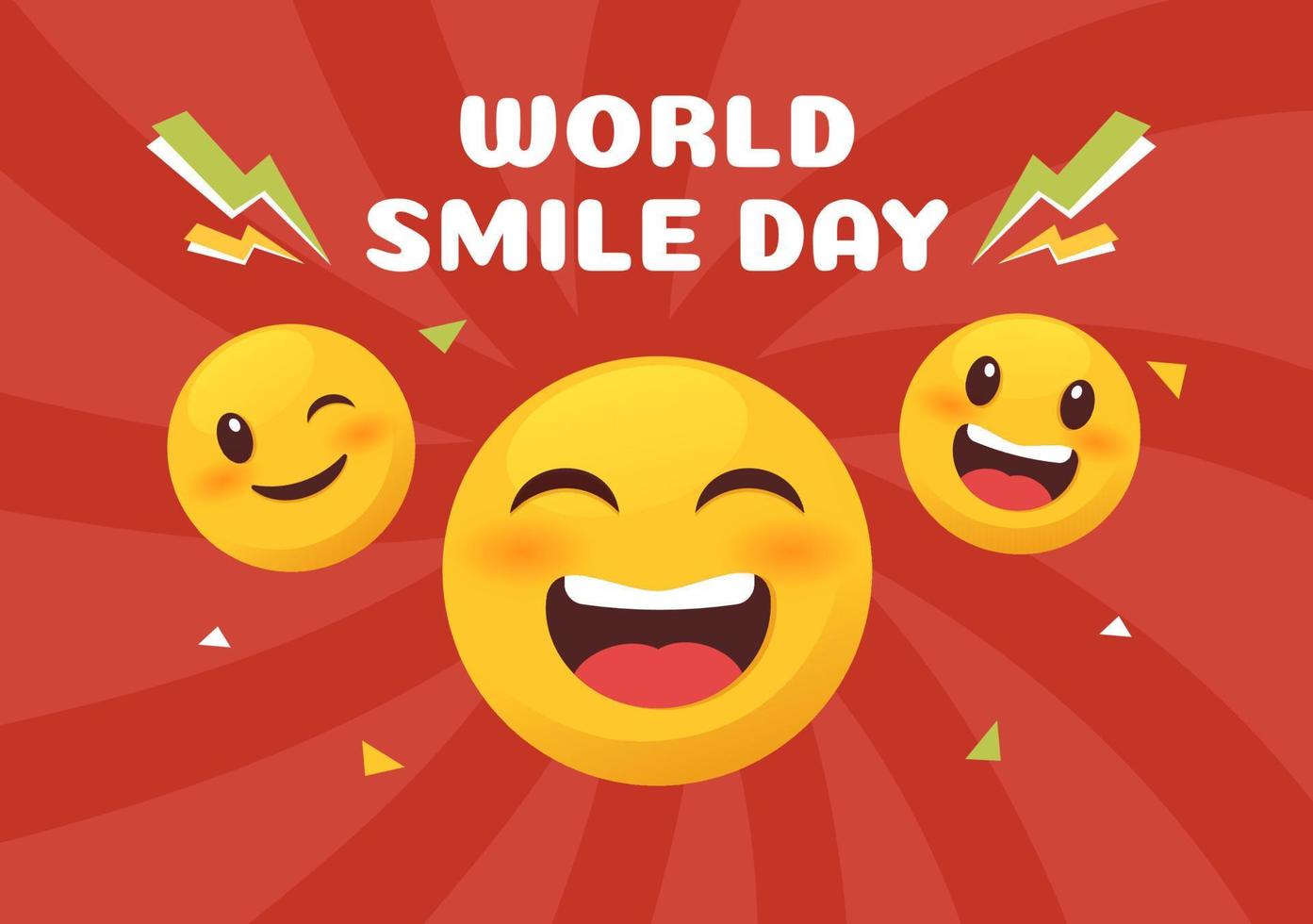 wereld glimlach dag hand getekende cartoon afbeelding met lachende uitdrukking en geluk gezicht in vlakke stijl achtergrond vector