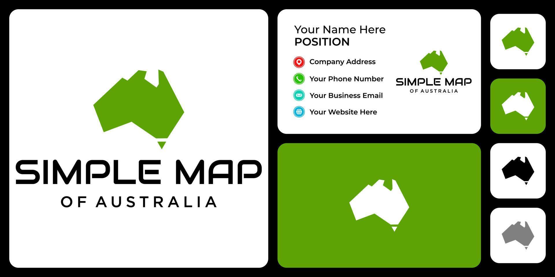 Australië kaart logo ontwerp met sjabloon voor visitekaartjes. vector