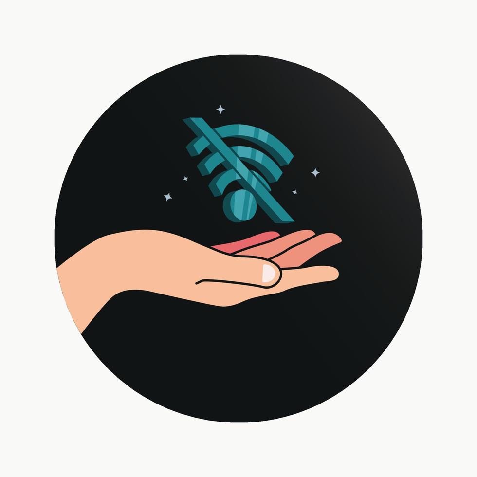 geen wifi en handpictogram vectorillustratie, geen signaalconcept vector