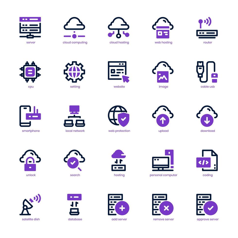 webhosting icon pack voor uw website, mobiel, presentatie en logo-ontwerp. webhostingpictogram gemengde lijn en solide ontwerp. vector grafische illustratie en bewerkbare lijn.