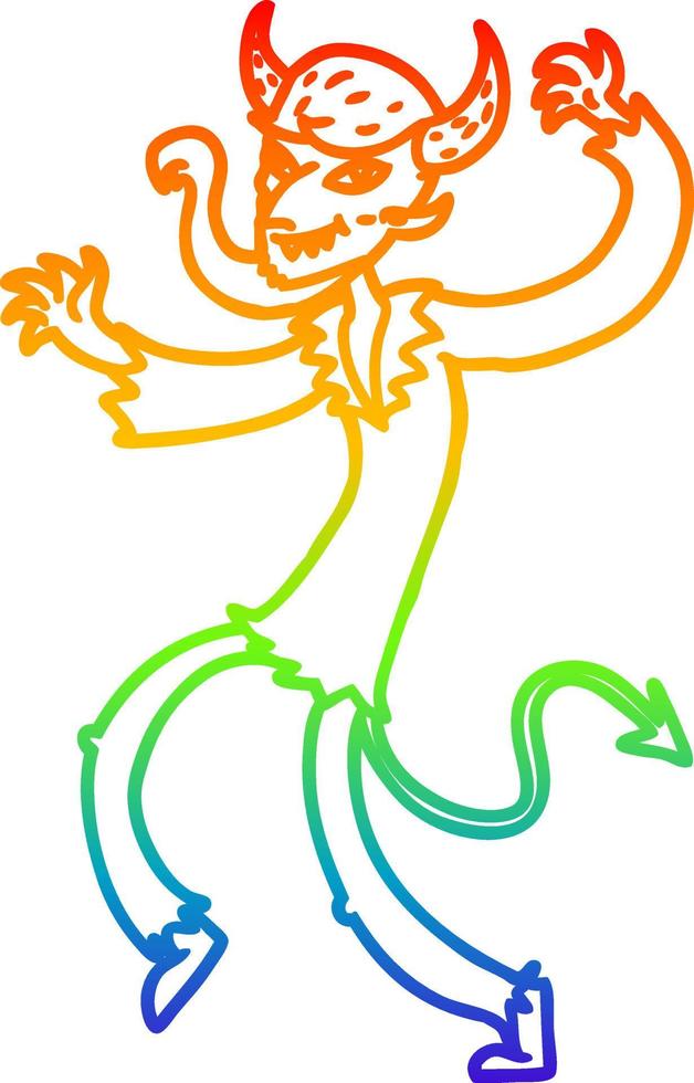 regenbooggradiënt lijntekening cartoon dansende duivel vector