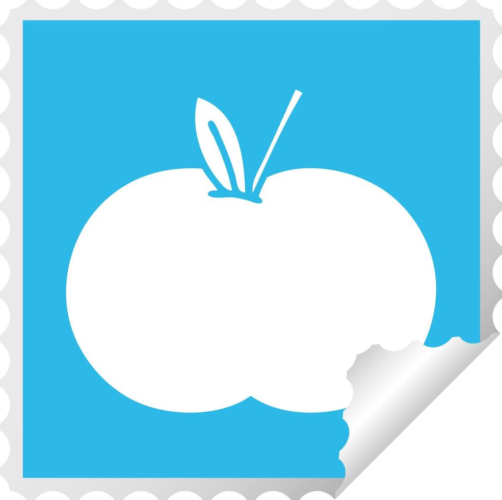 vierkante peeling sticker cartoon sappige appel vector