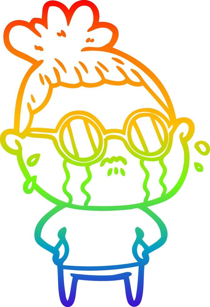 regenbooggradiënt lijntekening cartoon huilende vrouw met zonnebril vector