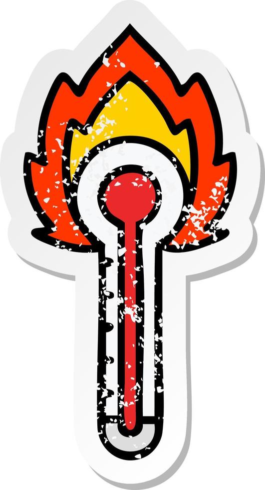 verontruste sticker van een schattige cartoon hete glazen thermometer vector