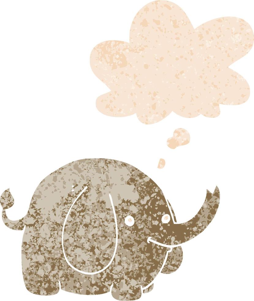 cartoon olifant en gedachte bel in retro getextureerde stijl vector