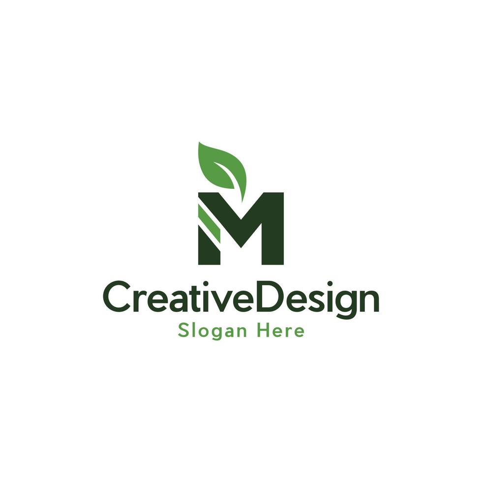 letter m blad eenvoudig ecologie geometrisch logo vector