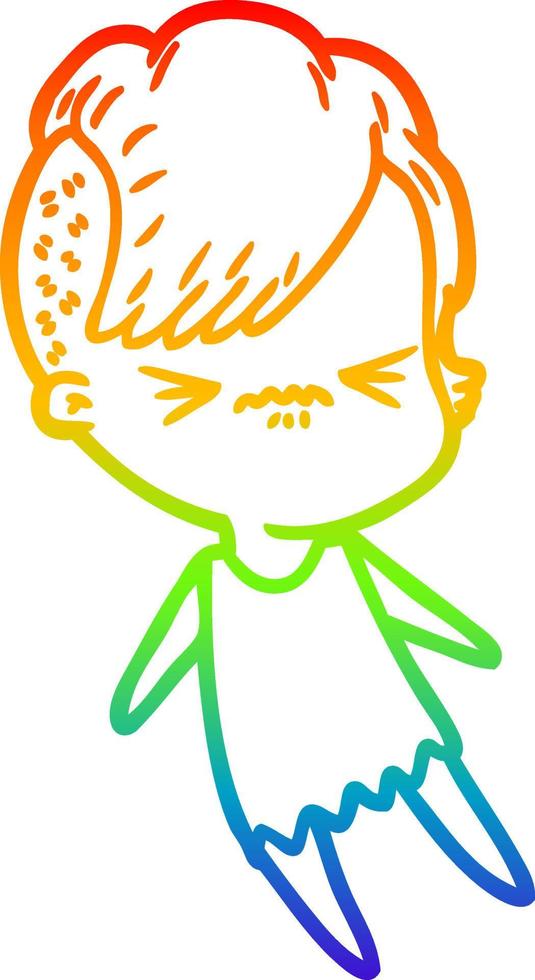 regenbooggradiënt lijntekening cartoon geërgerd hipster meisje vector