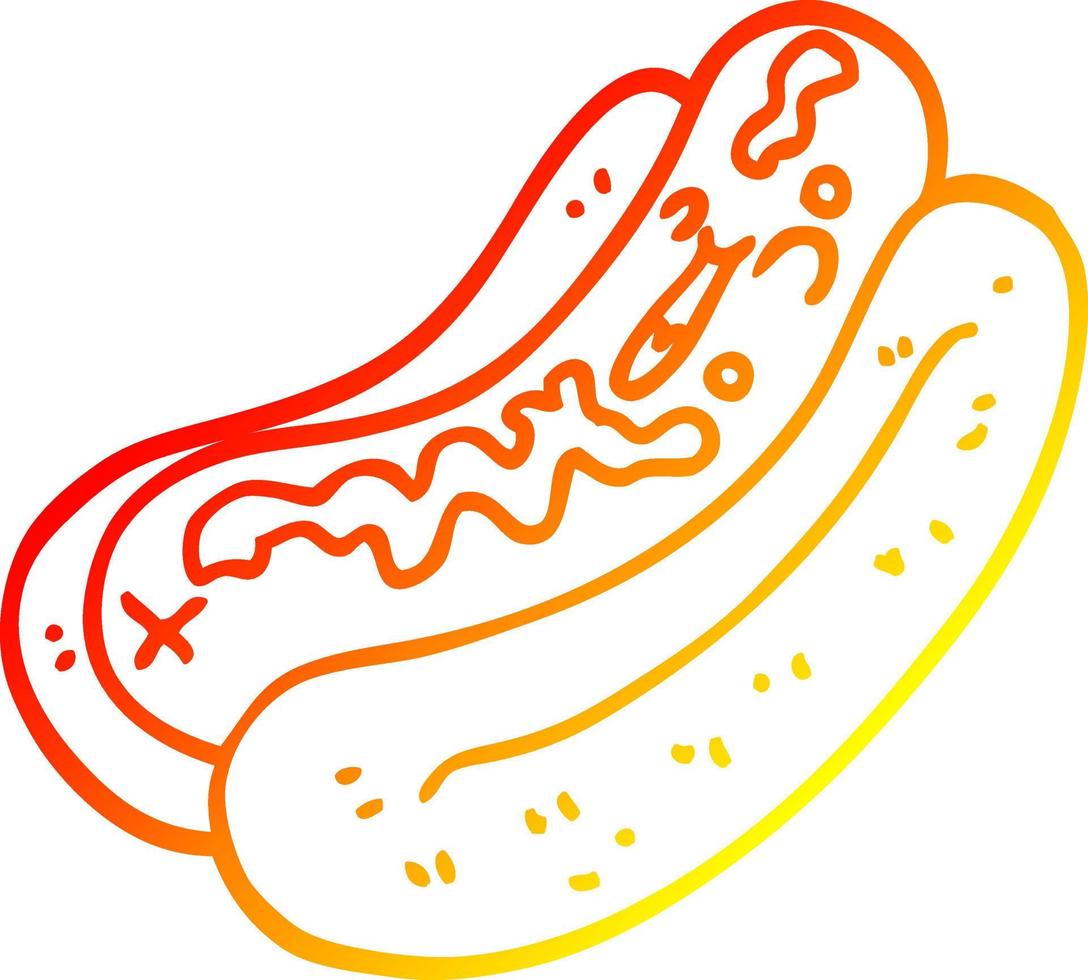 warme gradiënt lijntekening cartoon hotdog met mosterd vector