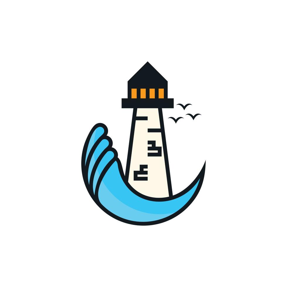 vuurtorens zwaaien oceaan creatief logo vector