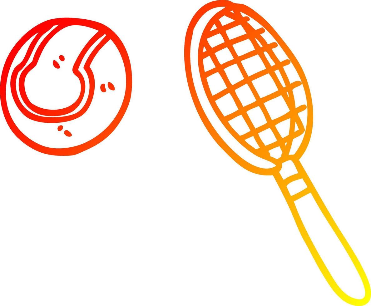 warme gradiënt lijntekening cartoon tennisracket en bal vector