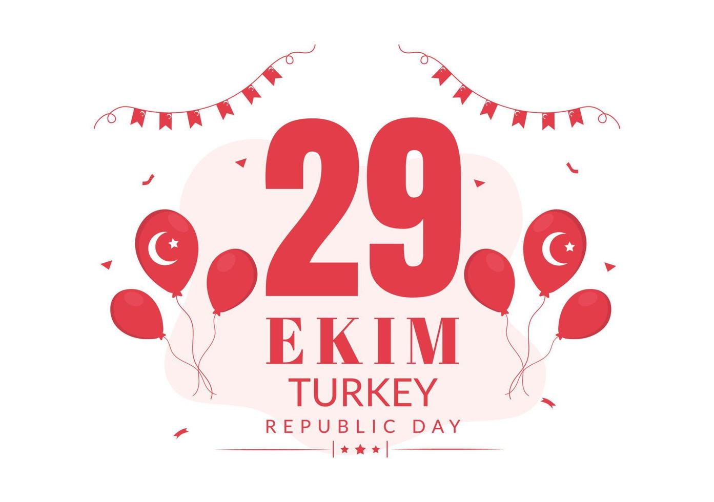 Republiek dag Turkije of 29 ekim cumhuriyet bayrami kutlu olsun handgetekende cartoon vlakke afbeelding met vlag van Turks en gelukkig vakantieontwerp vector