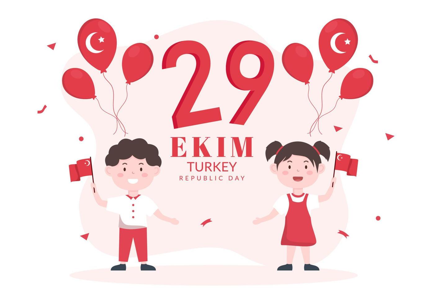 Republiek dag Turkije of 29 ekim cumhuriyet bayrami kutlu olsun handgetekende cartoon vlakke afbeelding met vlag van Turks en gelukkig vakantieontwerp vector