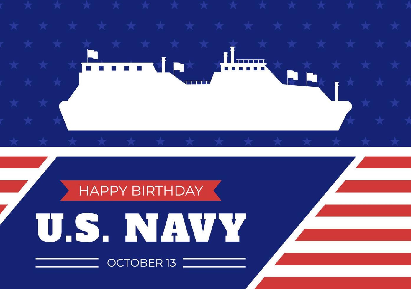 Amerikaanse marine verjaardag op 13 oktober hand getekende cartoon vlakke afbeelding geschikt voor poster, banners en wenskaart in achtergrondstijl vector