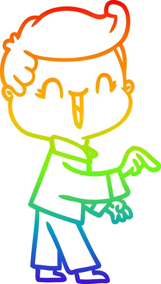 regenbooggradiënt lijntekening cartoon lachende jongen wijzend vector