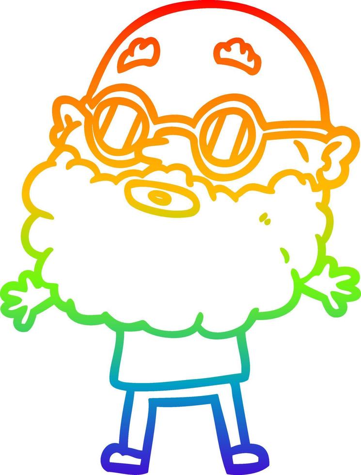 regenbooggradiënt lijntekening cartoon nieuwsgierige man met baard en zonnebril vector