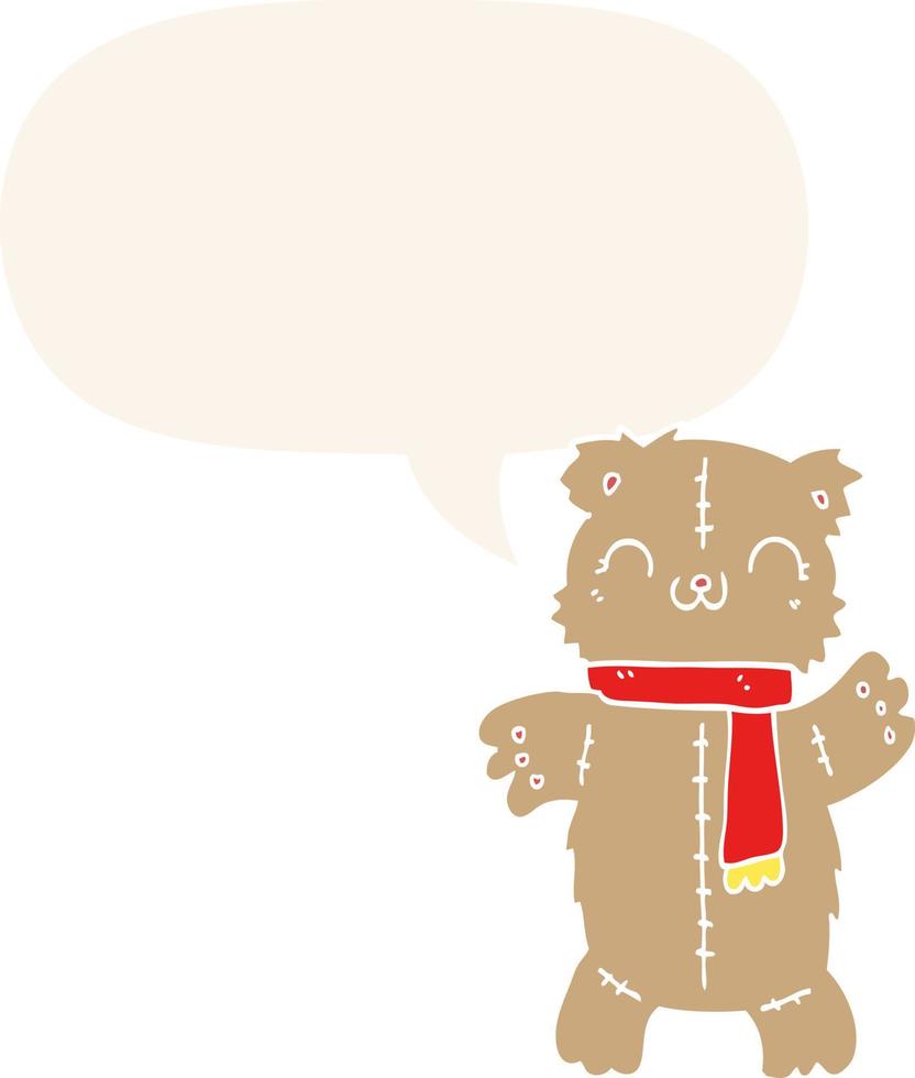 cartoon teddybeer en tekstballon in retro stijl vector