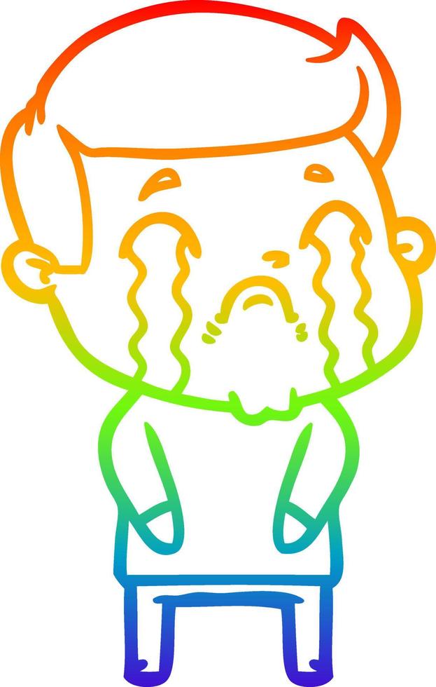 regenbooggradiënt lijntekening cartoon man huilen vector