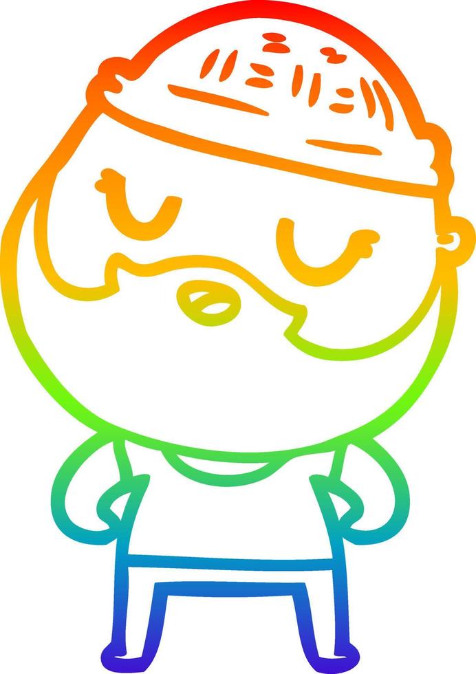 regenbooggradiënt lijntekening leuke cartoon man met baard vector