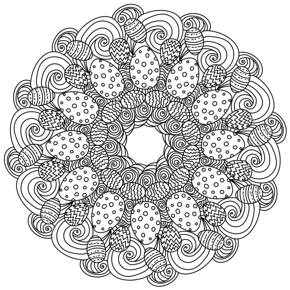 paaseieren en swirl mandala, zen rasrkaska pagina met feestelijke motieven vector