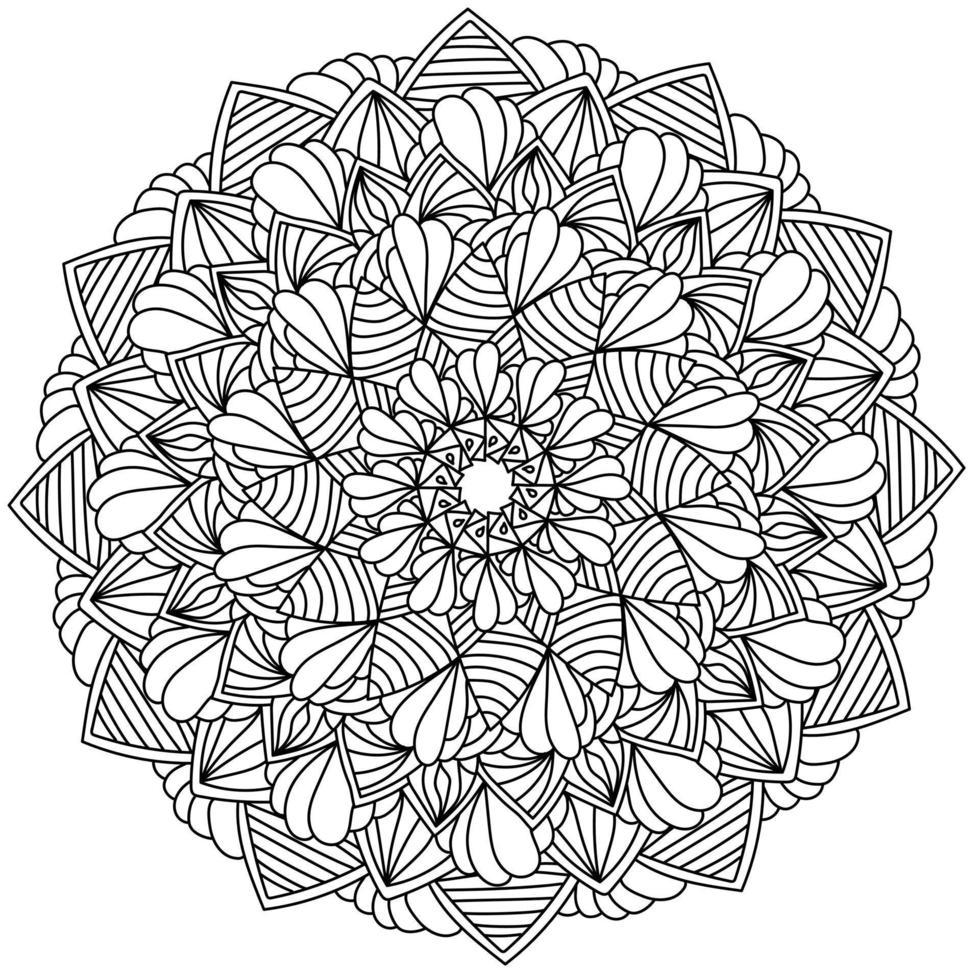 sierlijke zen-mandala met veel krullen en een bloemblad, meditatieve kleurpagina voor ontwerp en creativiteit vector