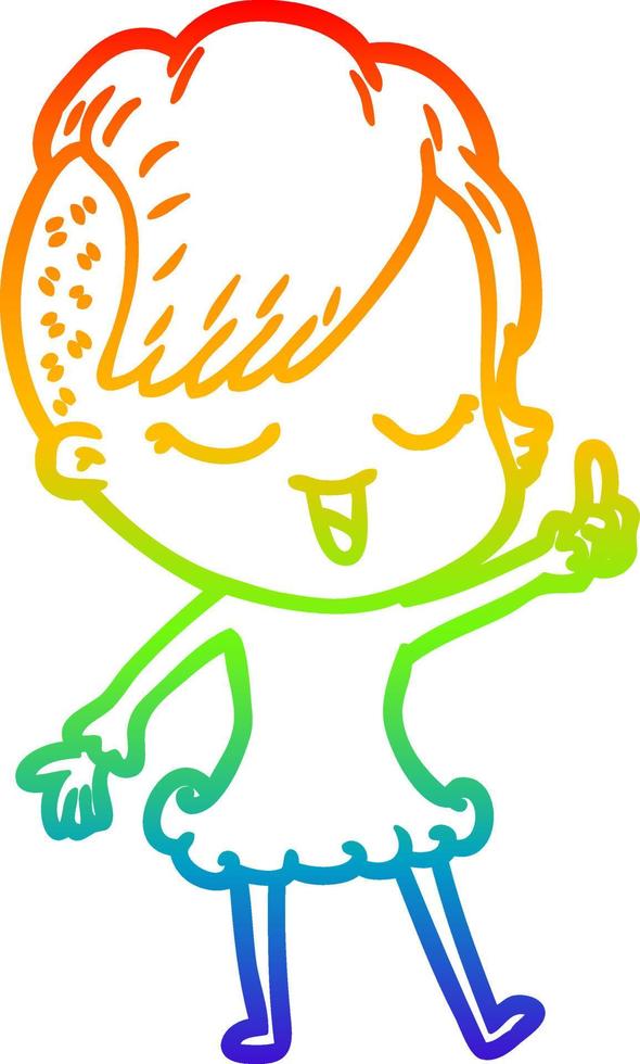 regenbooggradiënt lijntekening happy cartoon girl vector