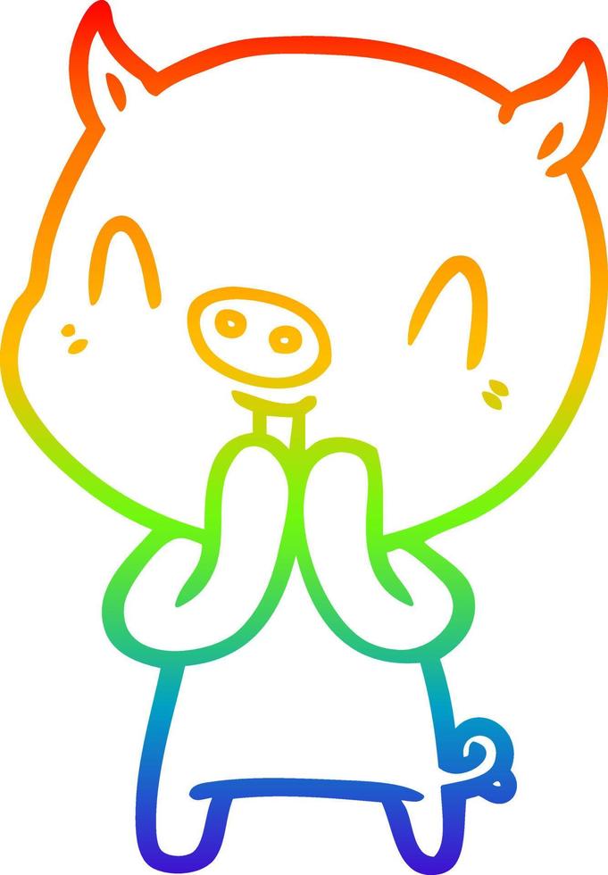 regenbooggradiënt lijntekening happy cartoon varken vector