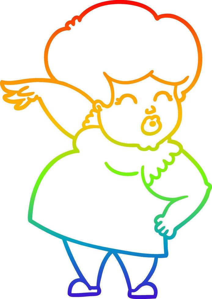 regenbooggradiënt lijntekening cartoon vrouw die handgebaar maakt vector