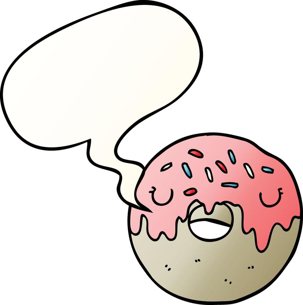 cartoon donut en tekstballon in vloeiende verloopstijl vector