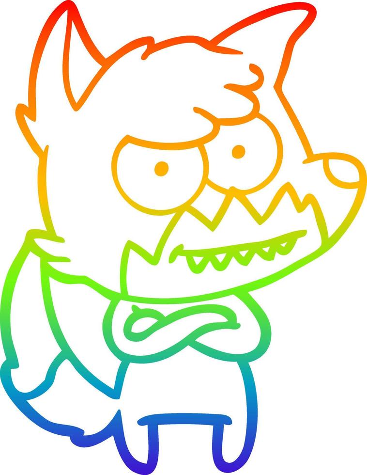 regenbooggradiënt lijntekening cartoon grijnzende vos vector