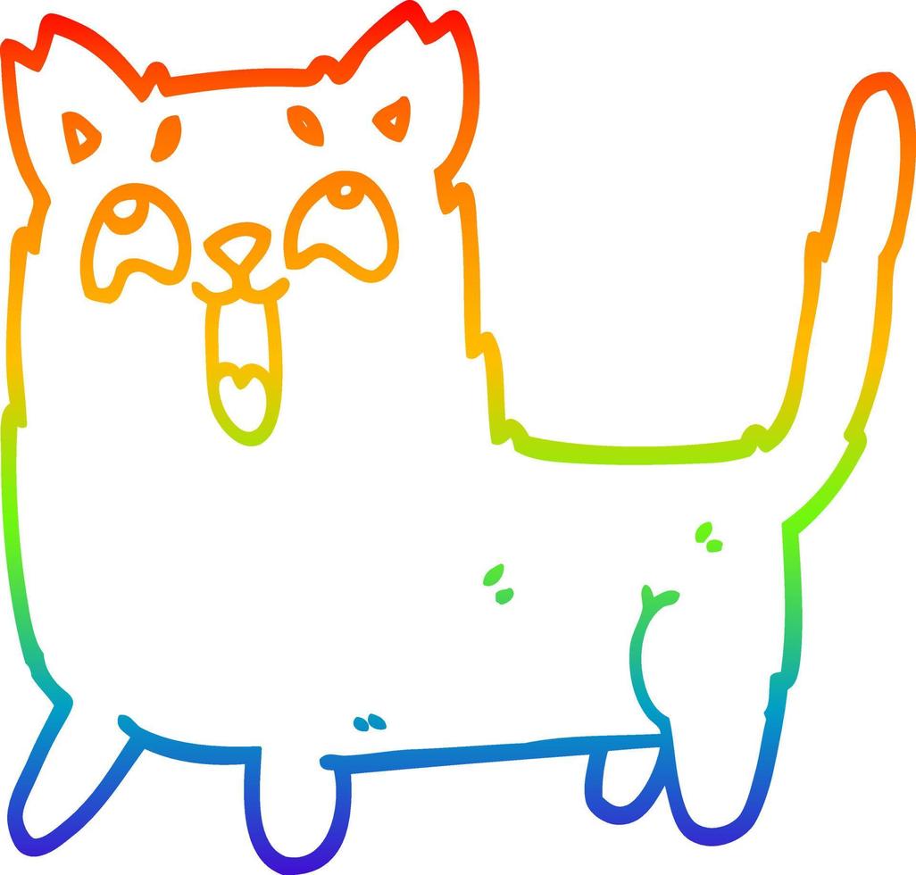 regenboog gradiënt lijntekening cartoon grappige kat vector