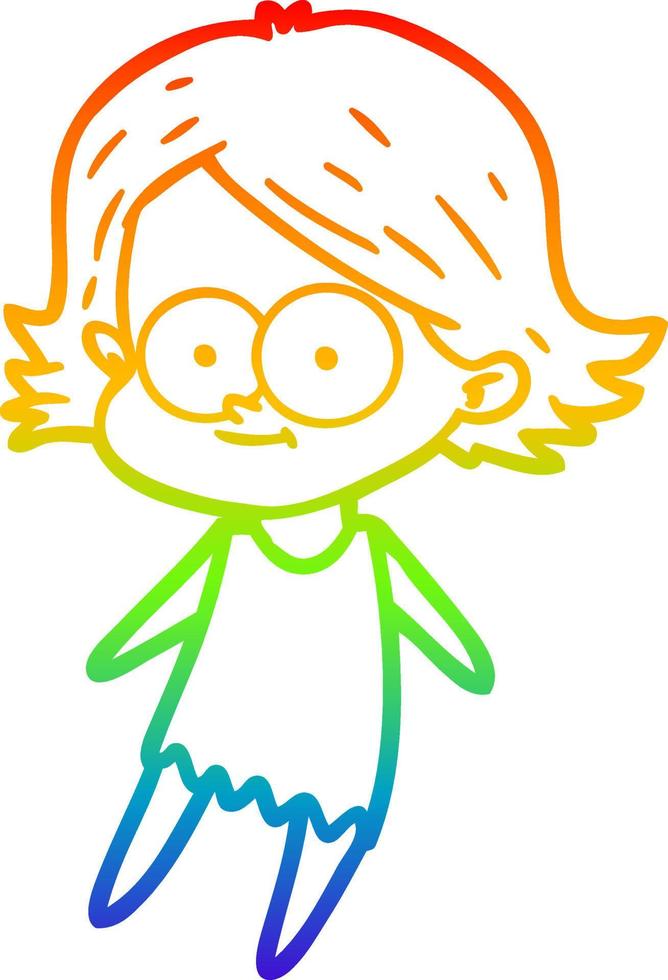 regenbooggradiënt lijntekening happy cartoon girl vector