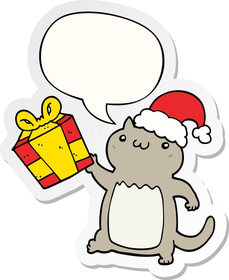 leuke cartoon kerst kat en tekstballon sticker vector