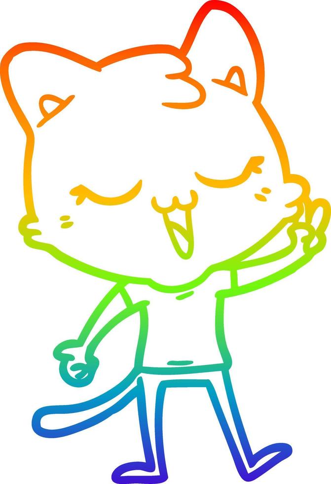 regenbooggradiënt lijntekening cartoon kat vector