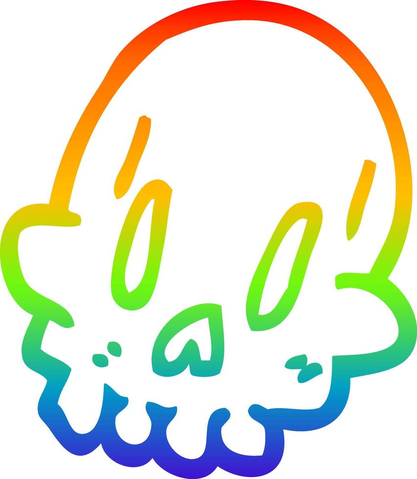 regenbooggradiënt lijntekening cartoon spookachtige rare schedel vector