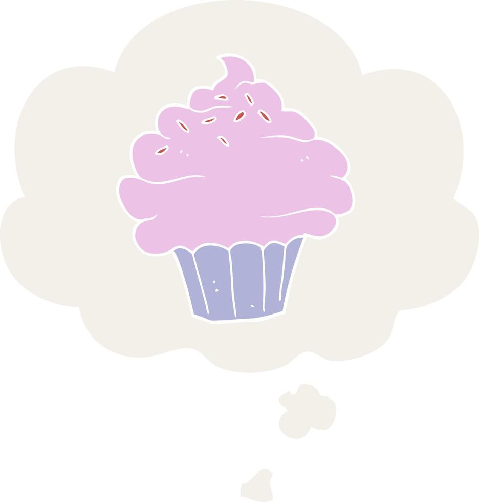cartoon cupcake en gedachte bel in retro stijl vector