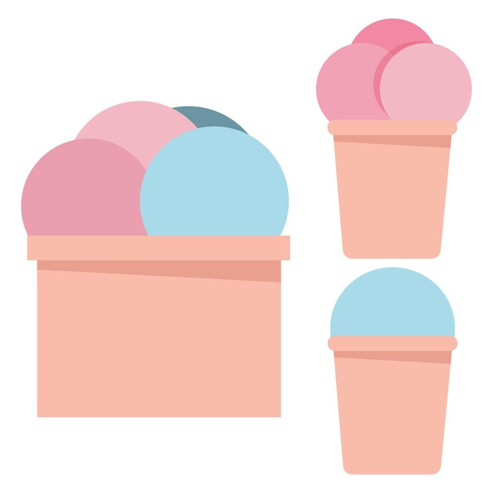 reeks van roze en blauw ijs room in een kop vector