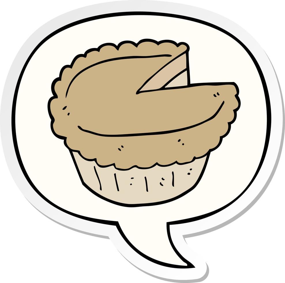 cartoon taart en tekstballon sticker vector