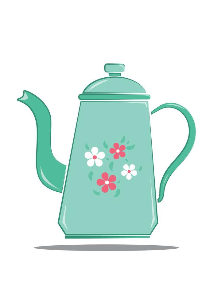 vector illustratie van wijnoogst water waterkoker met bloemen ontwerp in vlak stijl geïsoleerd Aan wit achtergrond