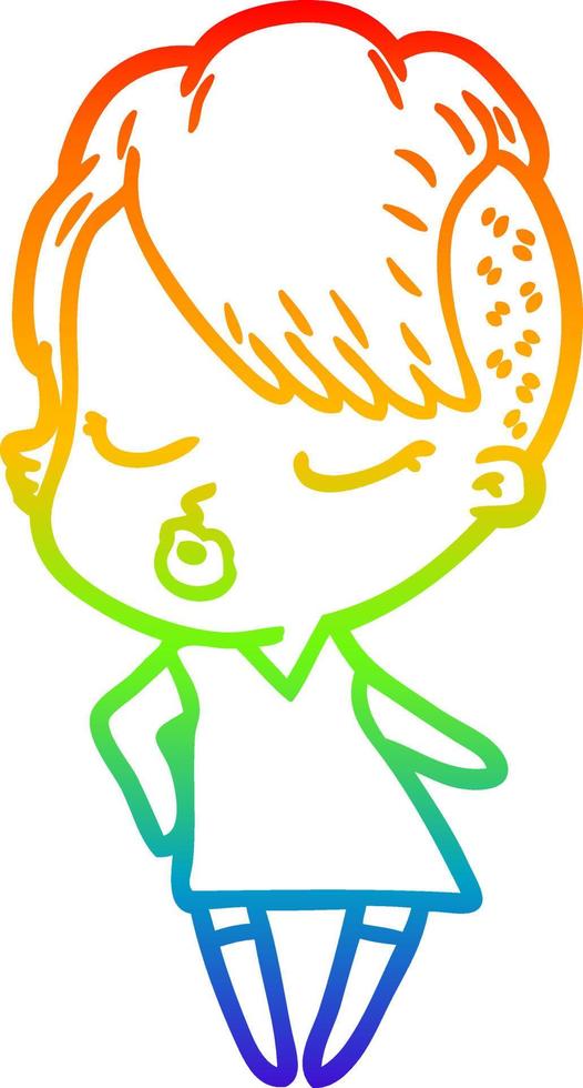regenbooggradiënt lijntekening cartoon mooie hipster meisje vector