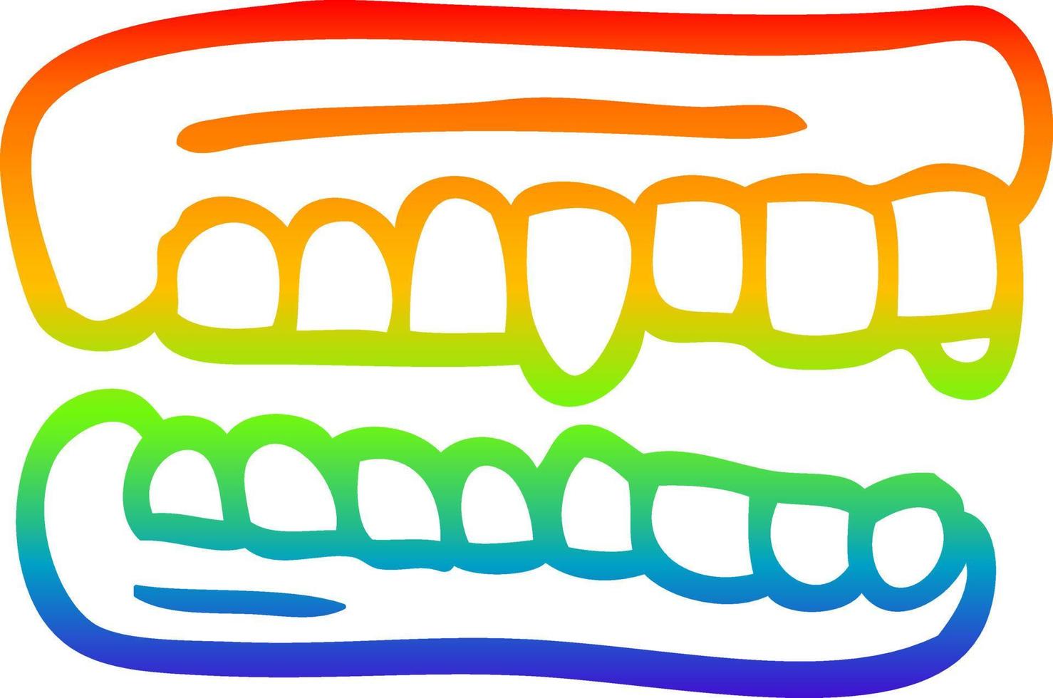 regenbooggradiënt lijntekening cartoon valse tanden vector