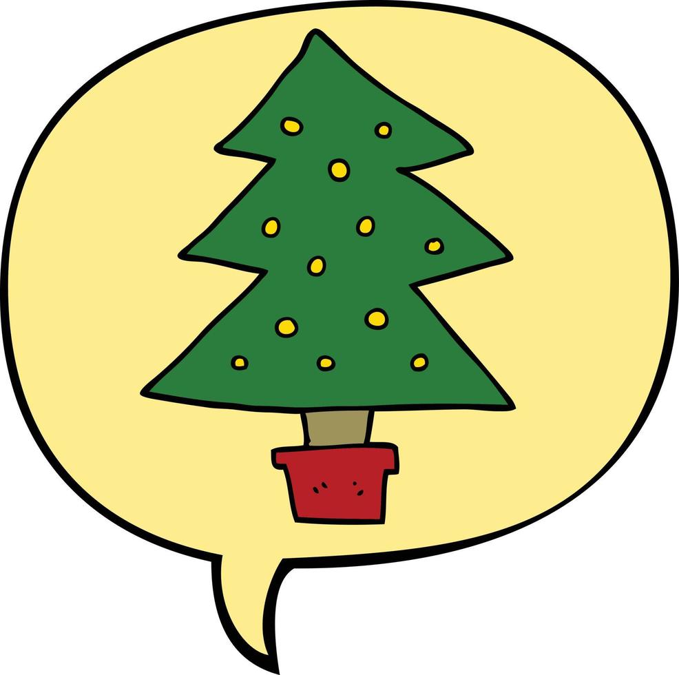 cartoon kerstboom en tekstballon vector