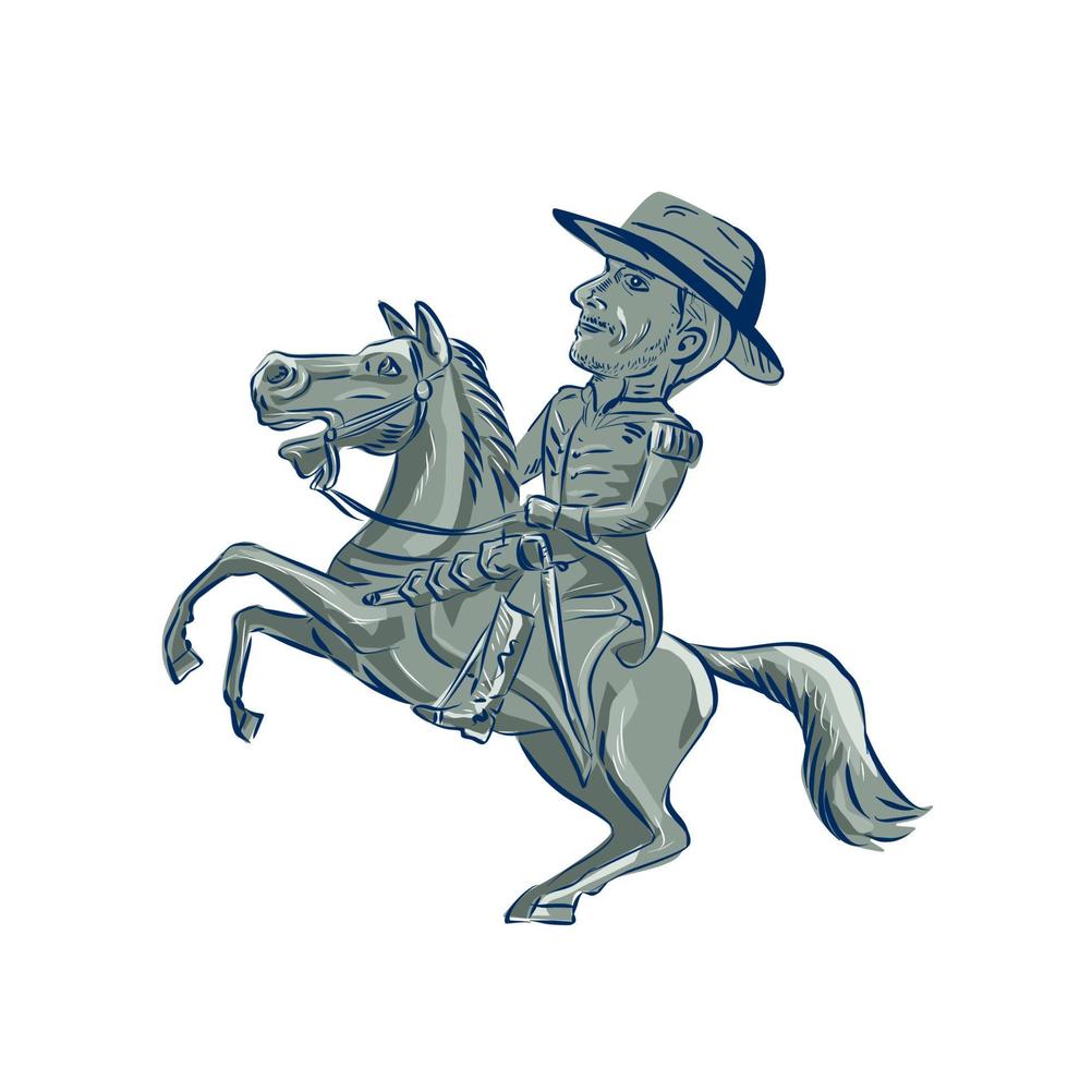 Amerikaans cavalerie officier rijden paard steigerend tekenfilm vector