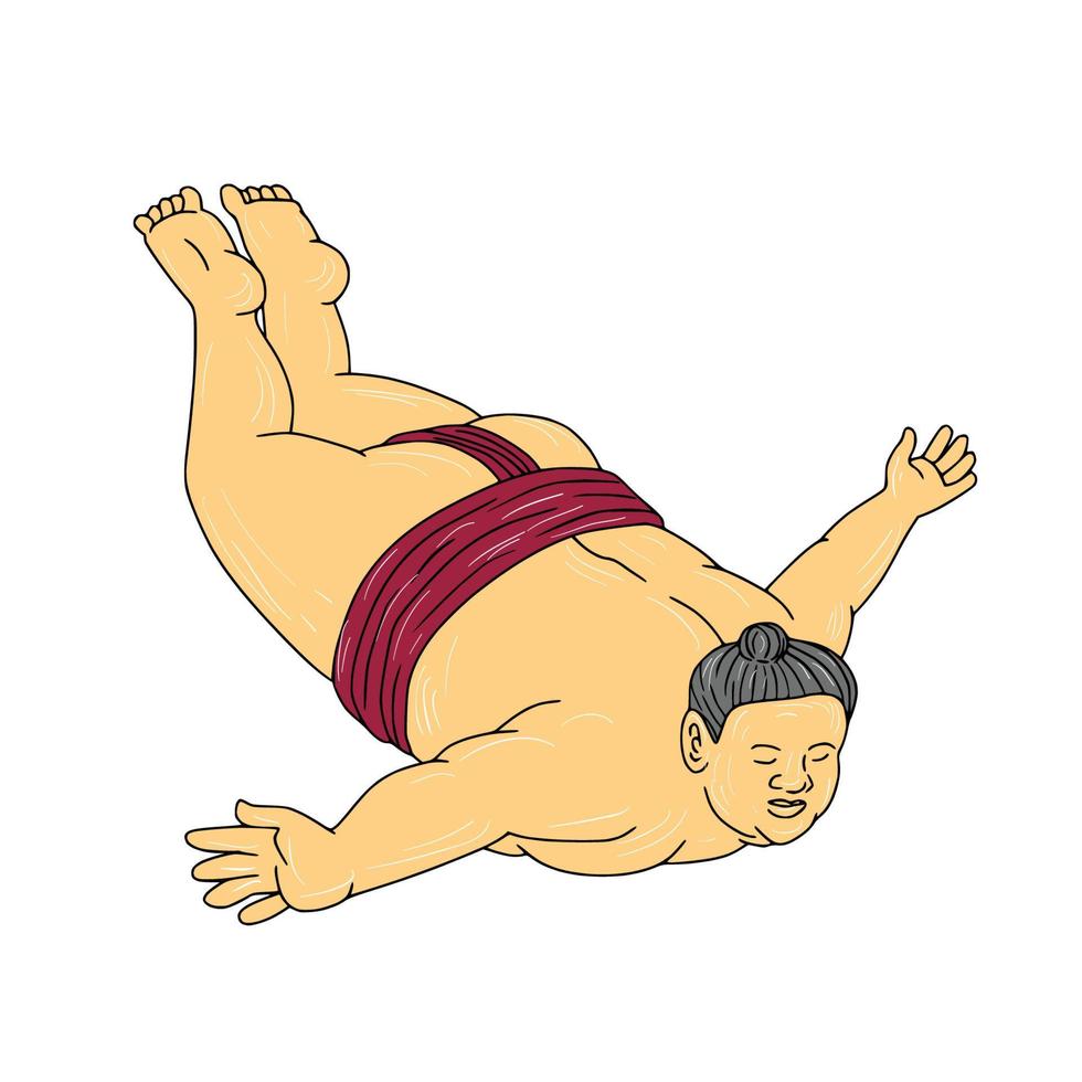 Japans sumo worstelaar Parachutespringen tekening vector
