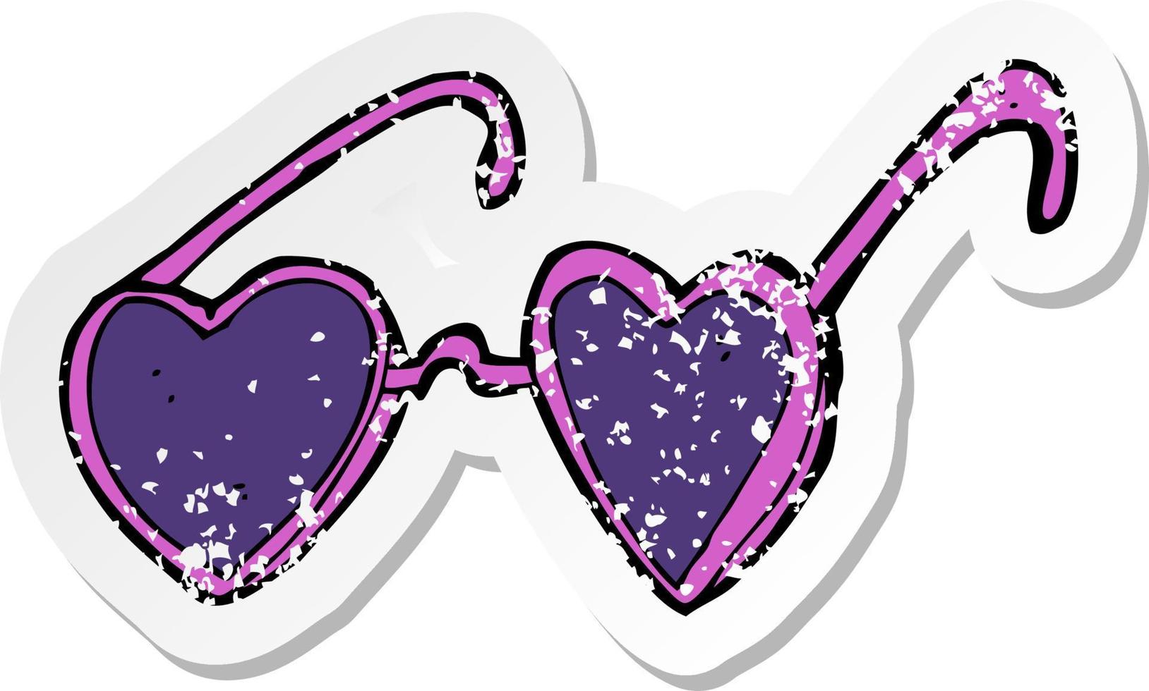 retro verontrust sticker van een tekenfilm hart zonnebril vector