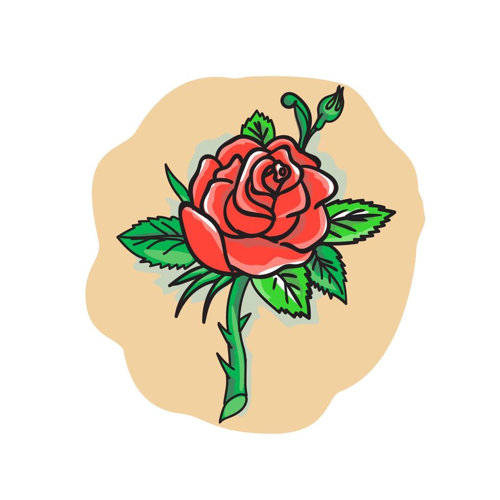 roos bloem knop bladeren doorn tatoeëren vector