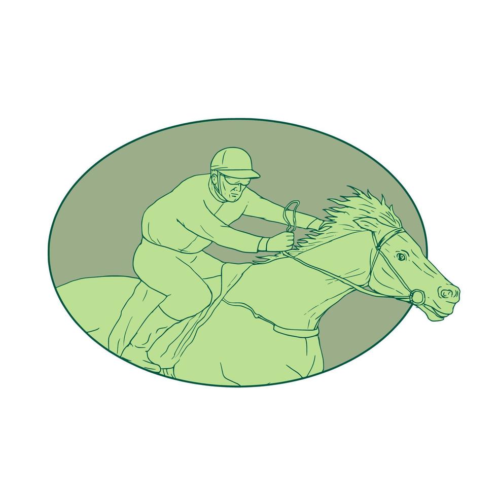 paard jockey racing ovaal tekening vector