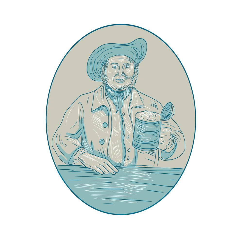 heer bier drinker kroes ovaal tekening vector