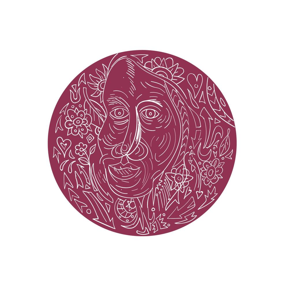 oud vrouw gezicht cirkel mandala vector