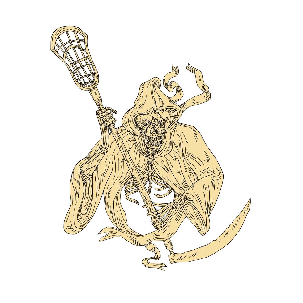 grimmig maaimachine lacrosse stok tekening vector
