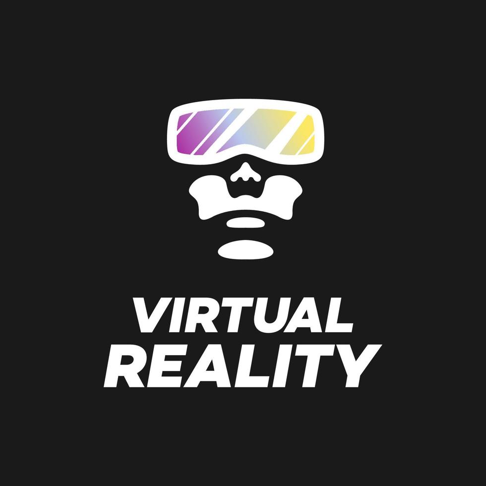 vr logo negatief ruimte sjabloon vector ontwerp. Mens hoofd met virtueel realiteit bril logotype icoon helm.